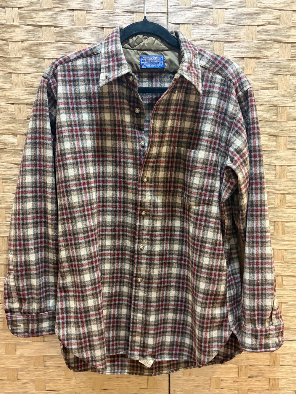 Pendleton Board Shirt Mens Large L Plaid Virgin Wool Front Pocket Collar Vintage